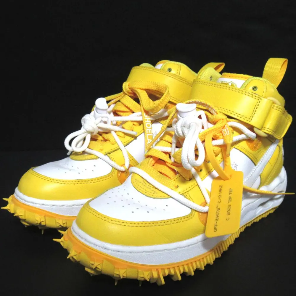 Off-White×Nike オフホワイト Air Force 1 Mid SP LTHR White and Varsity Maize スニーカー DR0500-101 23cm イエローの買取実績【2025年10月買取】