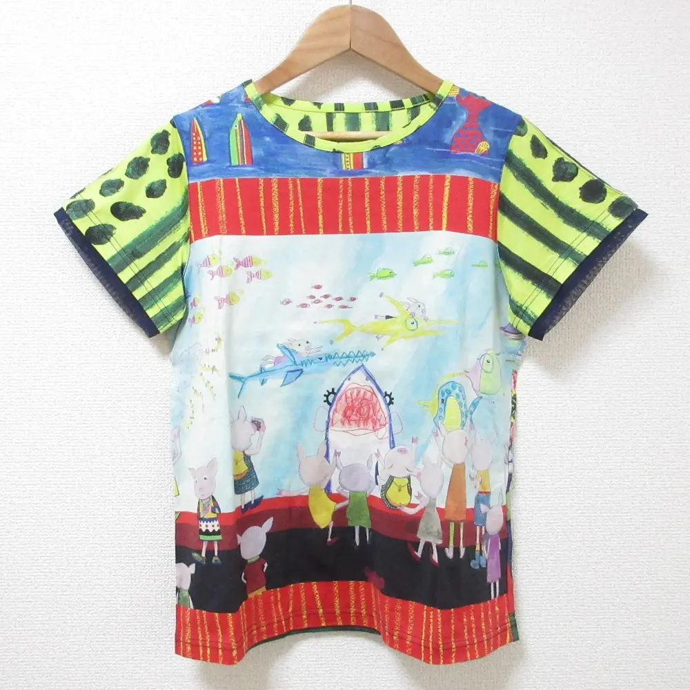 OLLEBOREBLA オレボレブラ アルベロベロ ぶたさん 水族館 プリント 半袖 クルーネック Tシャツ カットソー M マルチカラー