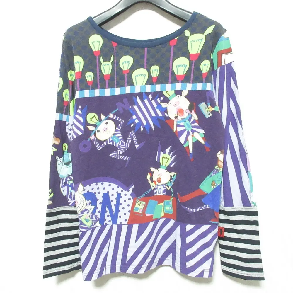 OLLEBOREBLA オレボレブラ アルベロベロ ぶたさん プリント クレイジーパターン 長袖 カットソー Tシャツ パープル系