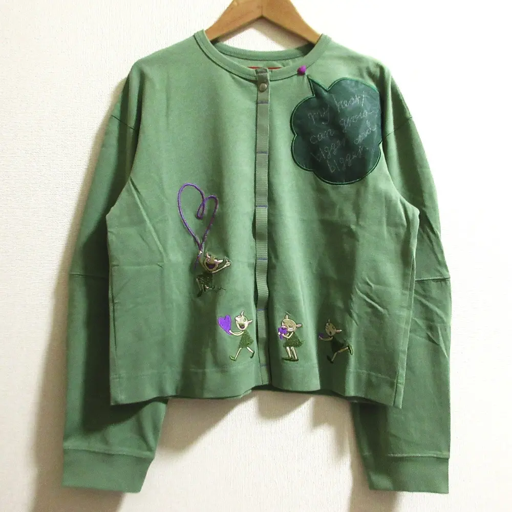 OLLEBOREBLA ALBEROBELLO オレボレブラ アルベロベロ ぶたさん刺繍 カットソー カーディガン サイズM グリーン