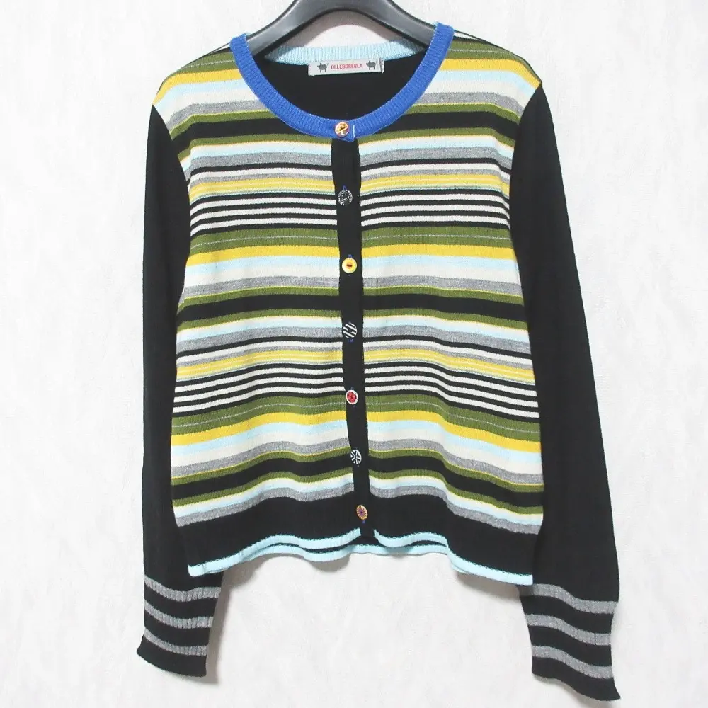 OLLEBOREBLA オレボレブラ アルベロベロ ぶたさん ボーダー ニット カーディガン 321100 ブラック マルチカラー