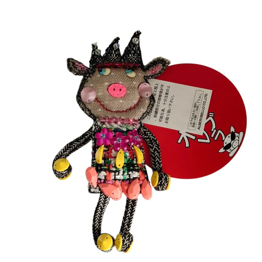 OLLEBOREBLA オレボレブラ アルベロベロ ぶたさん スパンコール ビーズ刺繍 ピンブローチ 866624 ピンク 