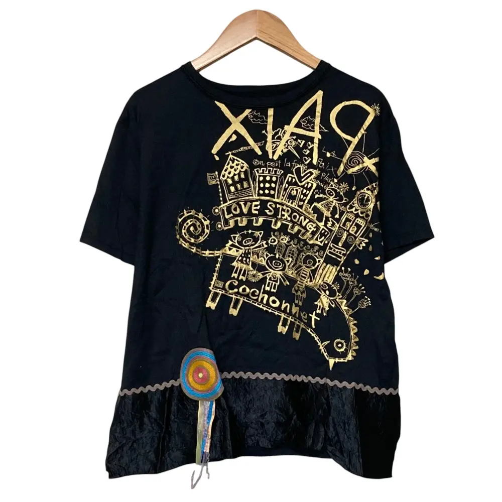 OLLEBOREBLA オレボレブラ アルベロベロ ぶたさん 金箔プリント ショートスリーブ カットソー Tシャツ ブラック ゴールドカラー