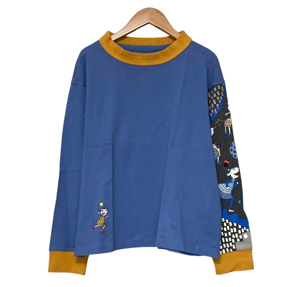 OLLEBOREBLA オレボレブラ アルベロベロ 袖ぶたさんプリント ロングスリーブ カットソー Tシャツ ライトブルー