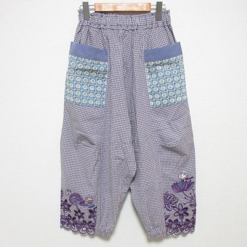 OLEBOREBLA オレボレブラ アルベロベロ ぶたさん刺繍 カットワーク チェック サルエルパンツ サイズM パープル