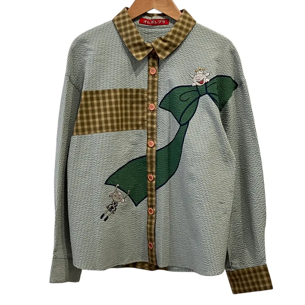 OLLEBOREBLA オレボレブラ アルベロベロ ぶたさん プライムフレックス ロングスリーブ チェック シャツ ブラウス M グリーン