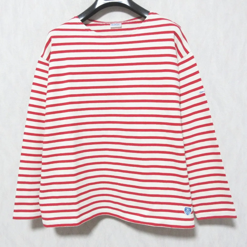 ORCIVAL オーシバル ボーダー柄 ロングスリーブ 長袖 バスクシャツ プルオーバー カットソー 1 ホワイト×レッド