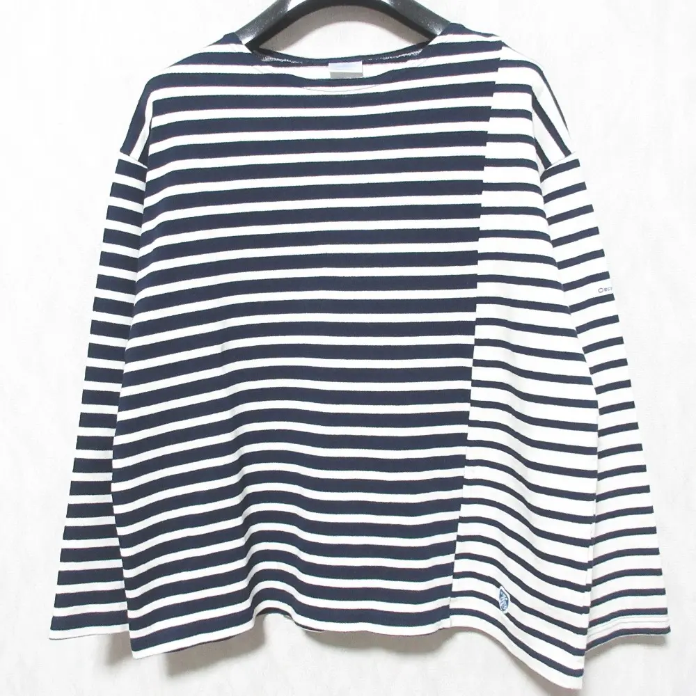 ORCIVAL オーシバル アシンメトリー 配色 切替 ボーダー柄 ロングスリーブ バスクシャツ カットソー 1 ネイビー×ホワイト