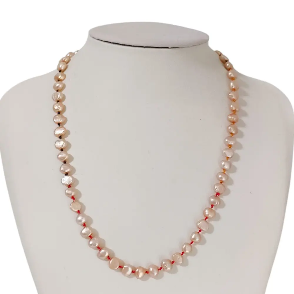 PALLASPALACE パラスパレス 金具止め925 淡水 バロックパール ネックレス オレンジベージュ