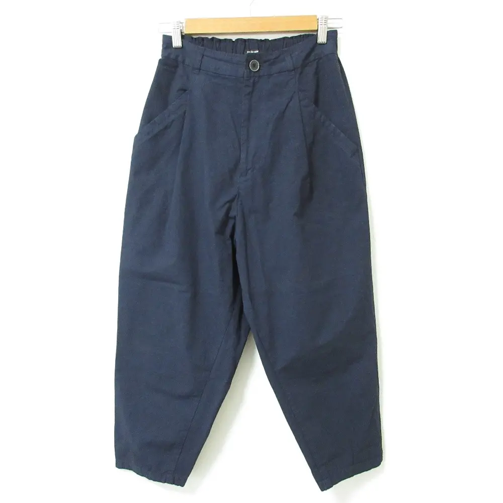 22SS pas de calais パドカレ クリーニング済み タック イージー コットンウェザー テーパードパンツ 8250 34 ネイビー