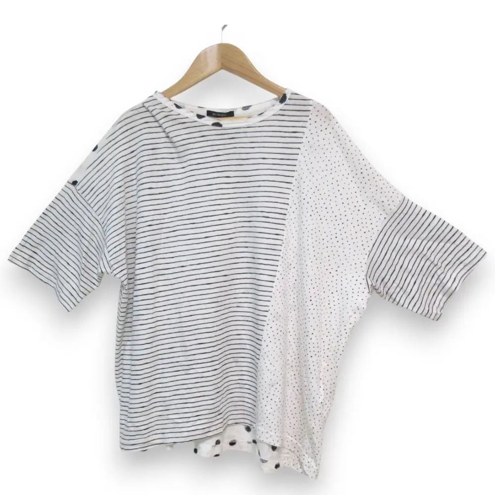 24SS pas de calais パドカレ ドット＆ボーダーPT 天竺 Tシャツ カットソー オーバーサイズ サイズ36 ホワイト×ブラック