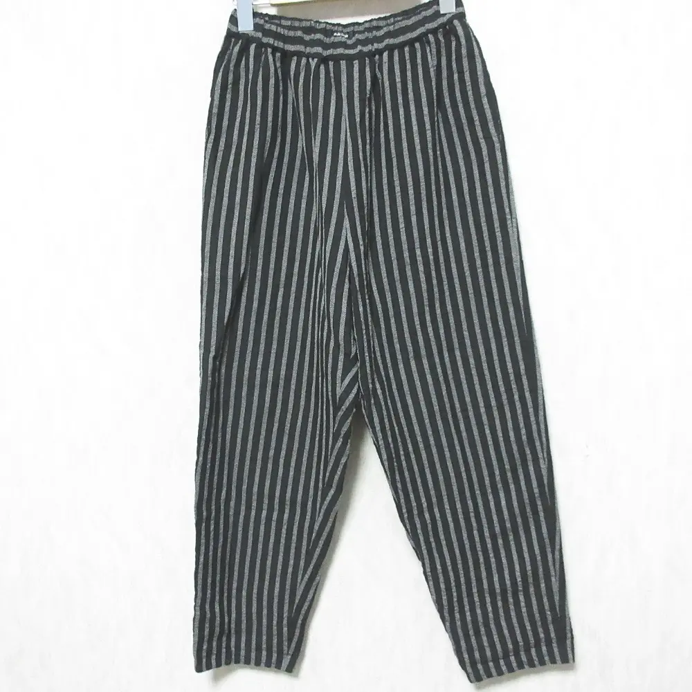 23SS pas de calais パドカレ Linen cotton striped pants ストライプ柄 イージー テーパードパンツ 8301 34 グレー×ブラック