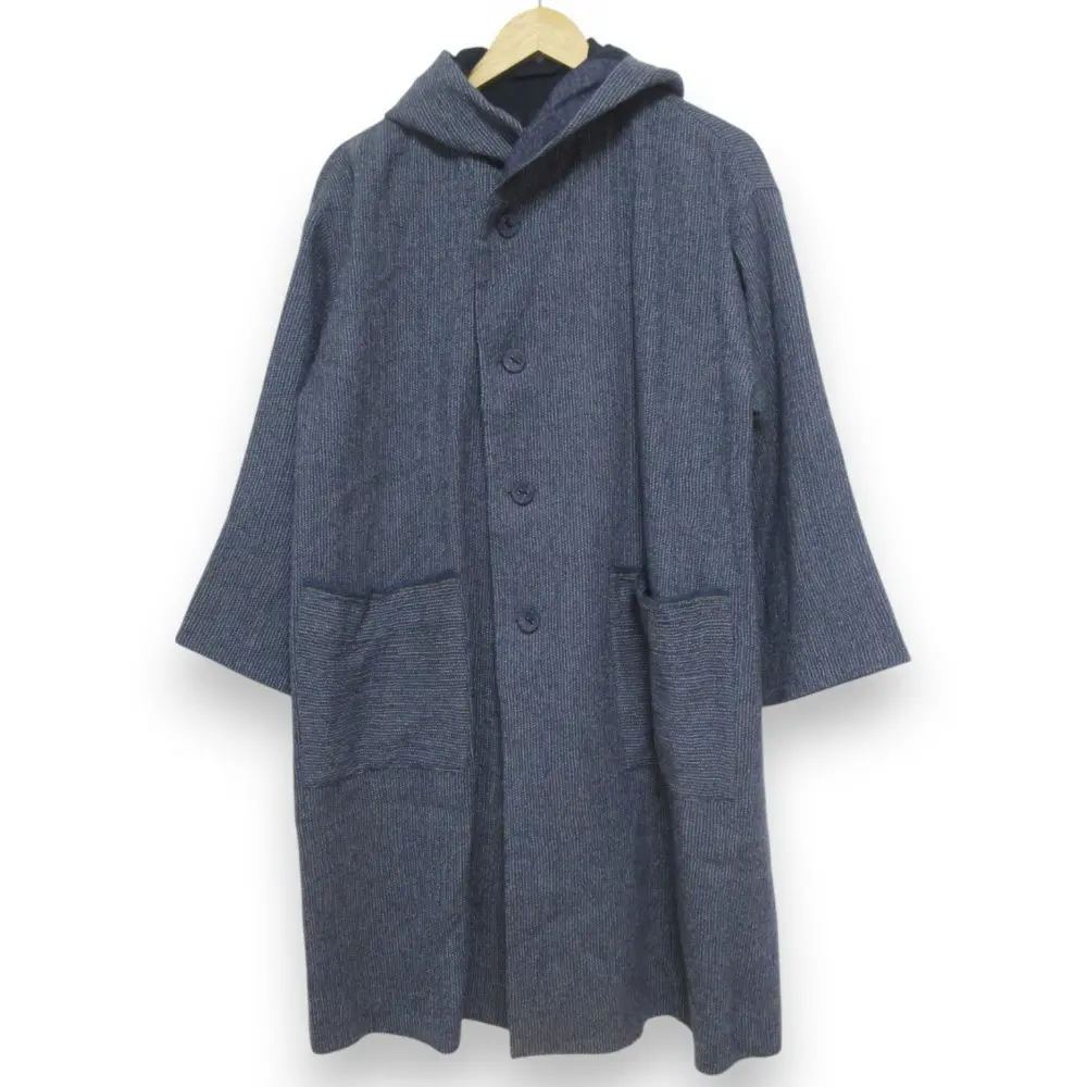 22AW pas de calais パドカレ ウール100％ リファインストライプトッパーコート フーデッドコート サイズ36 ネイビー