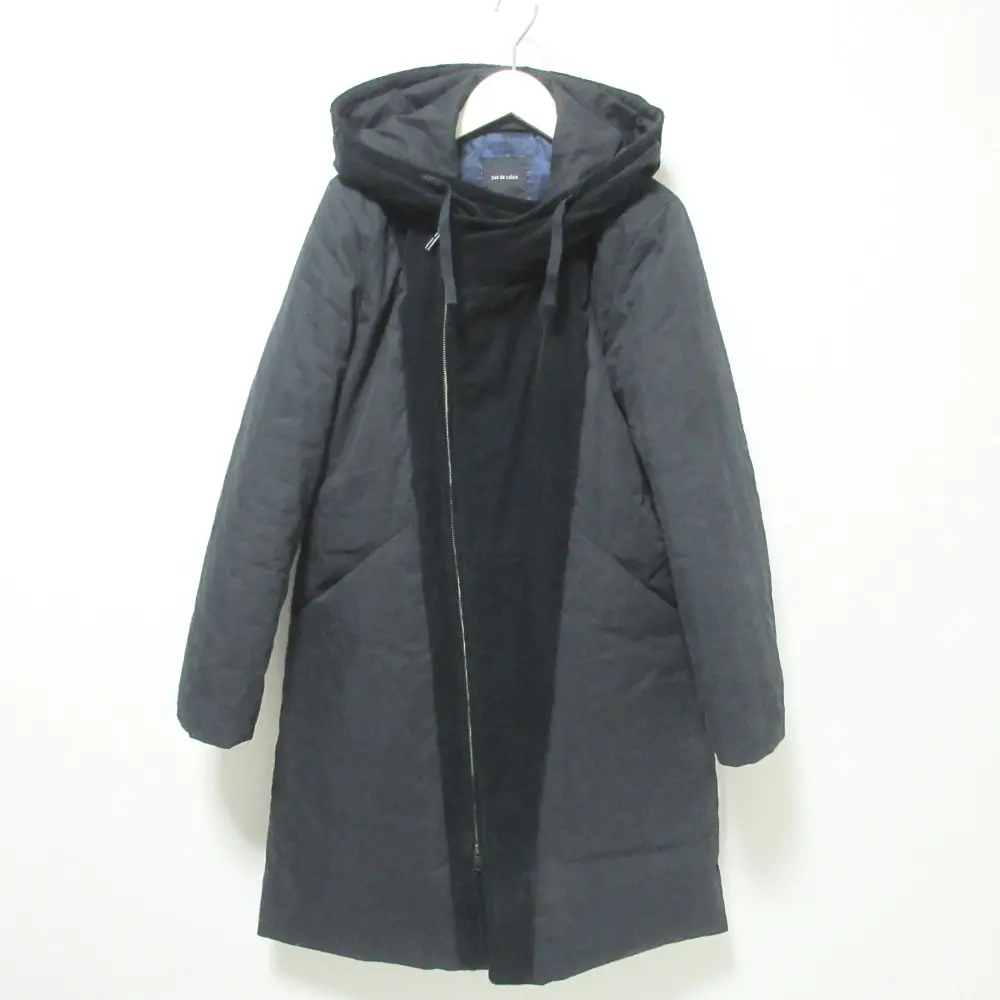 pas de calais パドカレ バイウォッシュダウンコート コーデュロイ パネル切替 フーデッド ジャケット 9569 サイズ36 ブラック
