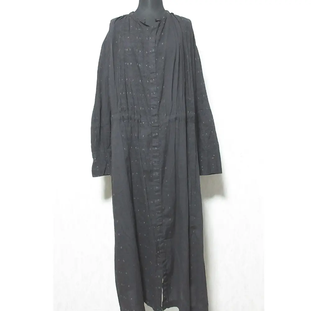 pas de calais パドカレ パネルストライプ ブロックプリントワンピース 長袖 ロングシャツ 4499 36 チャコールグレー