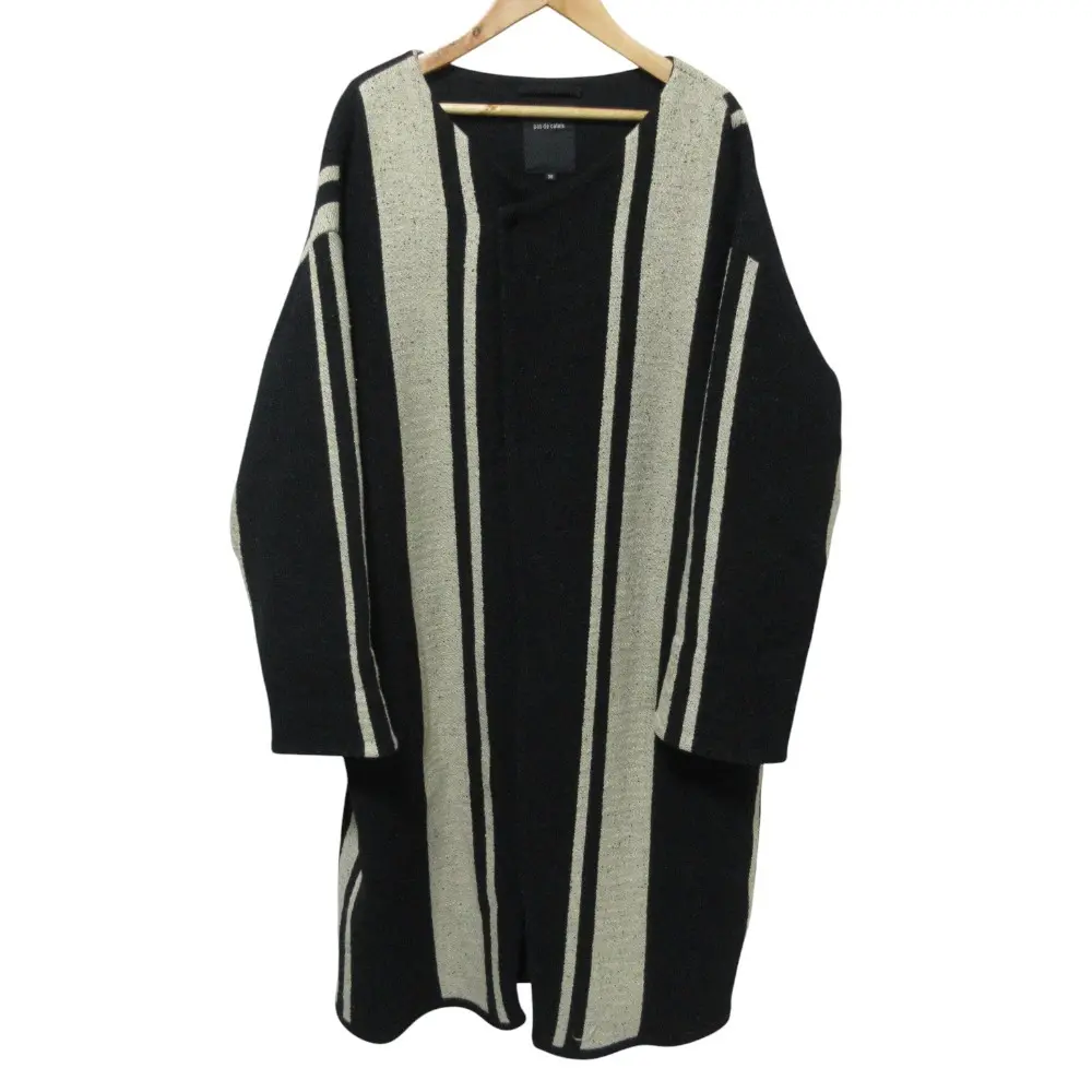 pas de calais パドカレ ウールリネンボーダーコート ノーカラーコート 9485 サイズ36 ブラック ベージュ