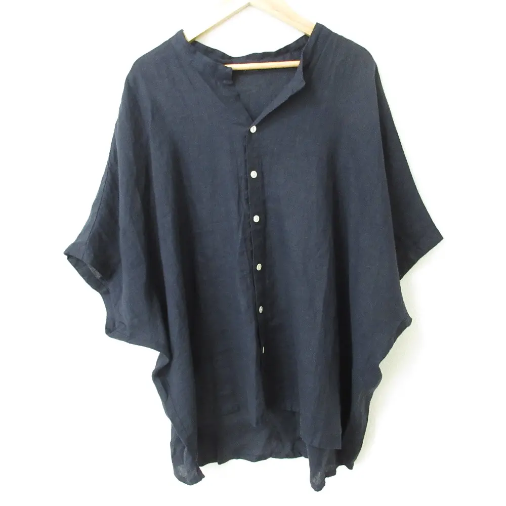23SS pas de calais パドカレ 60リネンブラウス ドルマンスリーブ ワイドシャツ 6411 サイズ36 ネイビー