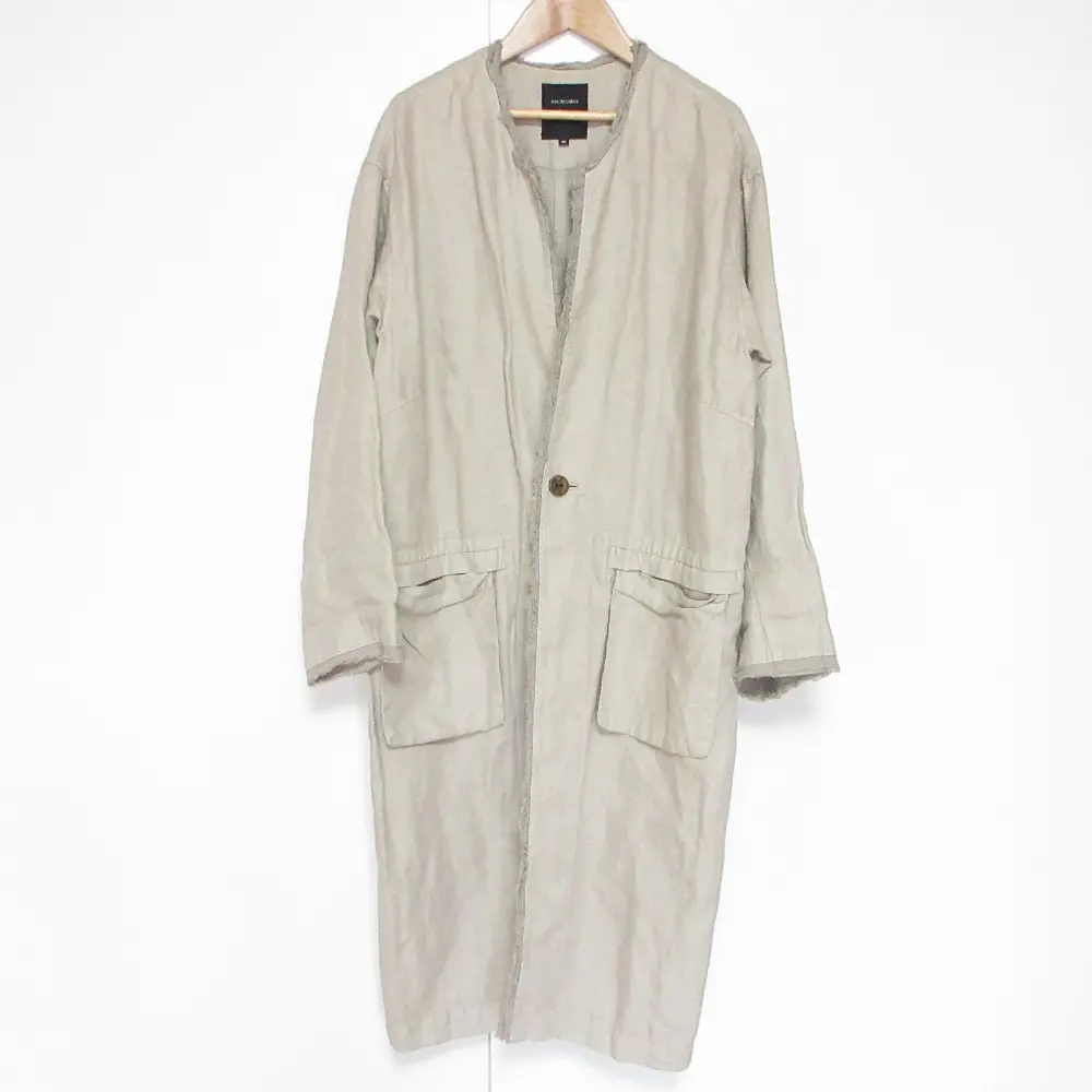 pas de calais パドカレ リネン100％ ノーカラー ロングコート 36 ベージュ