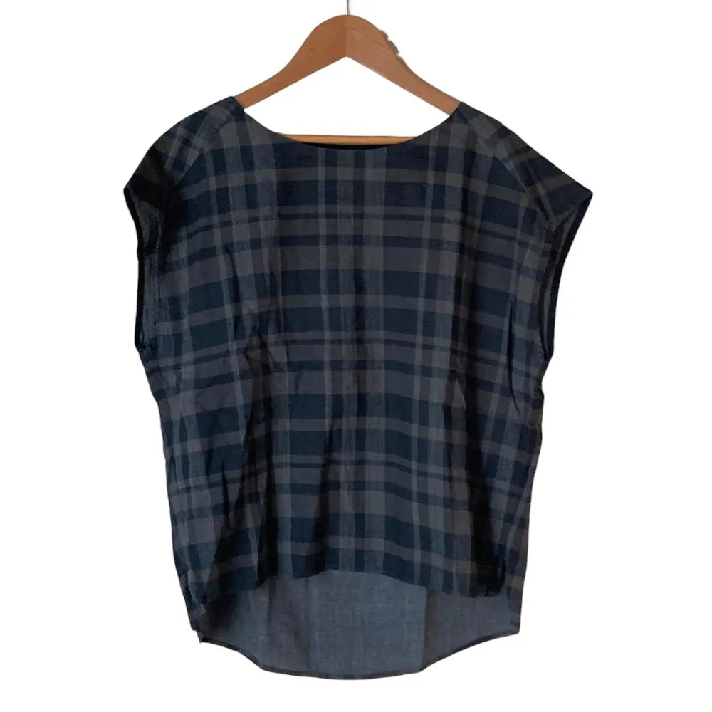 pas de calais パドカレ コットンリネンTOPチェックブラウス サイズ36 グレー