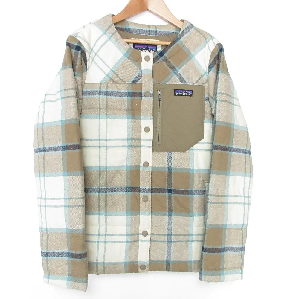 Patagonia パタゴニア チェック柄 ノーカラー パテッド シャツジャケット ブルゾン S ベージュ系