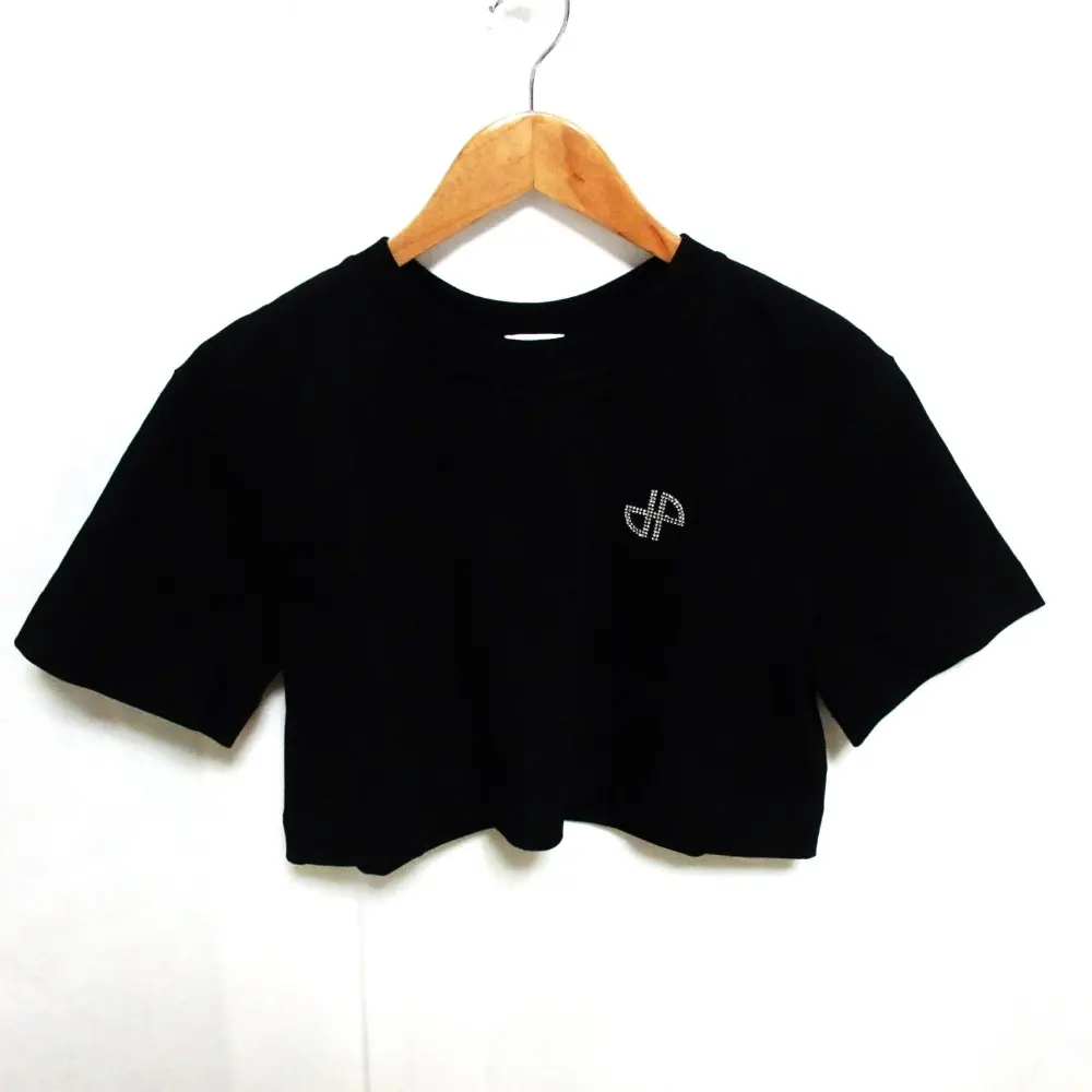24SS PATOU パトゥ オーガニックコットンディテール クリスタルロゴ クロップドTシャツ カットソー S ブラック