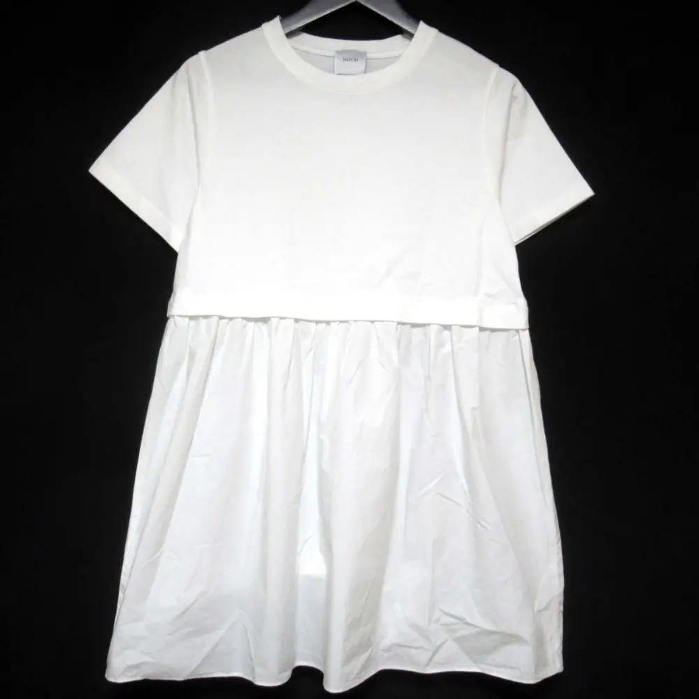 21SS Patou パトゥ ショートスリーブ ポプリンヘム ドッキング チュニック ミニ ドレス ワンピース JE0439992001W XS ホワイト