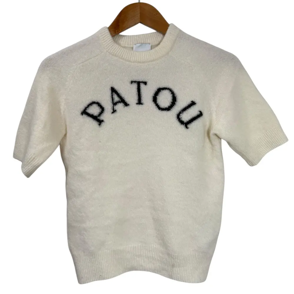 23AW PATOU パトゥ ロゴ ショートスリーブ ストレッチ クロップドニット セーター S アイボリー