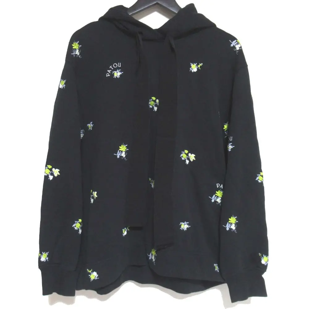 22AW Patou パトゥ フローラルロゴ 刺繍 フーディー スウェットシャツ パーカー プルオーバー 22A-JE053-9995 XSサイズ ブラック