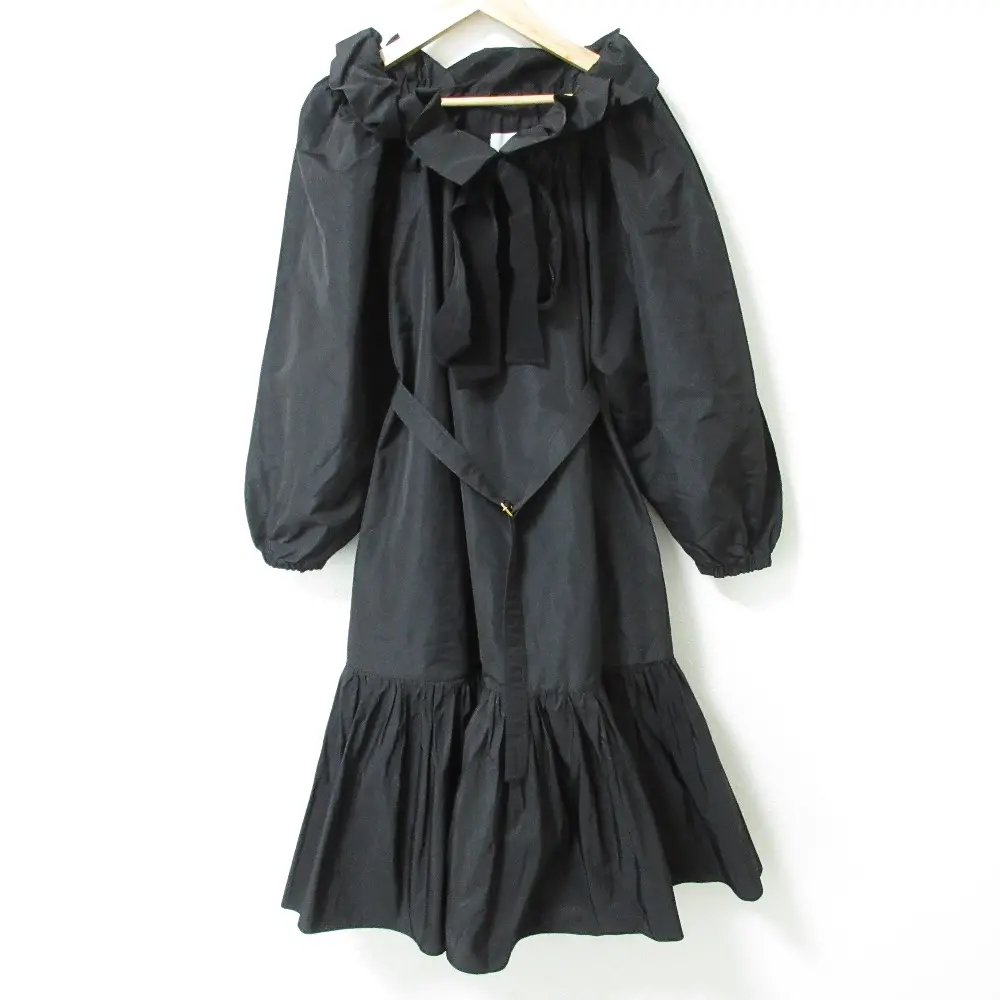 24AW PATOU パトゥ リサイクルファイユ アイコニック ドローストリング ドレス 長袖 ひざ丈 フレアワンピース 34 ブラック