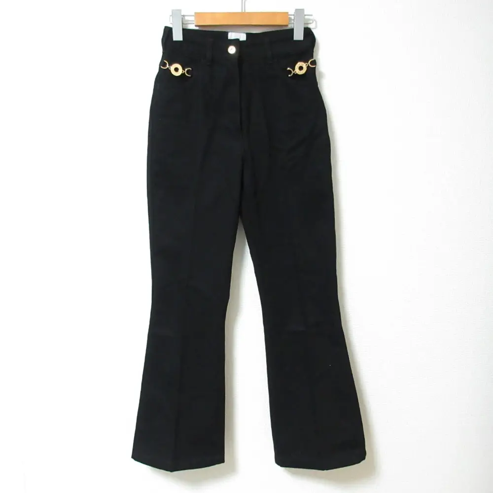 23SS PATOU パトゥ ロゴ刺繍 オーガニックコットン デニムフレアパンツ サイズ34 ブラック