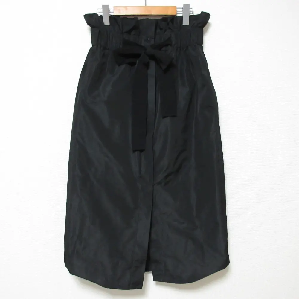 22AW PATOU パトゥ リボンベルト付き ミモレ丈 ハイウエスト スカート 22A-SK034-0011 サイズ36 ブラック