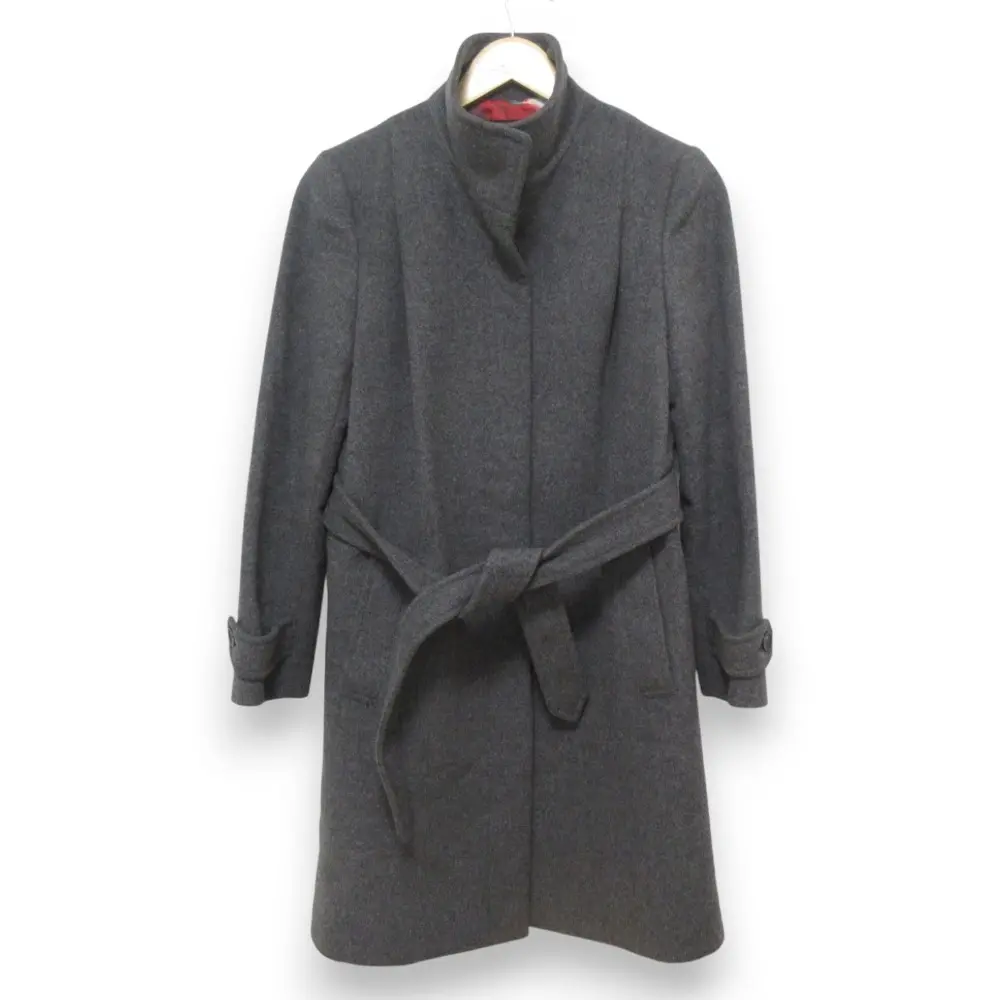 Paul Smith BLACK ポールスミスブラック ウール100％ メルトン スタンドカラー ベルテッド ロングコート 38 グレー