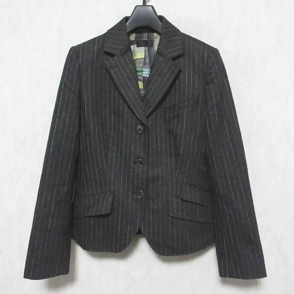 Paul Smith BLACK ポールスミス ストライプ柄 ウール 3B シングル テーラードジャケット 38 ダークグレー