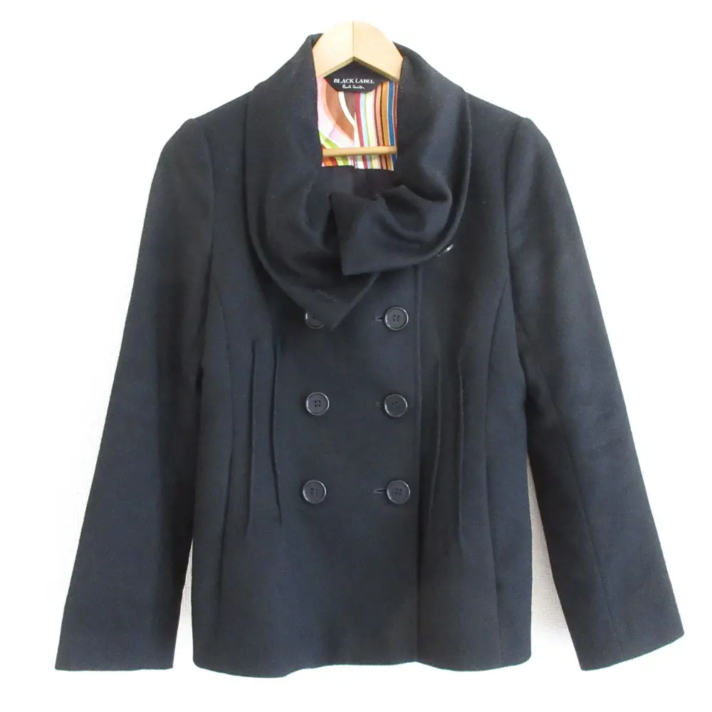 Paul Smith BLACK LABEL ポールスミスブラックレーベル カシミヤブレンド デザインカラー Pコート ピーコート 42 ブラック