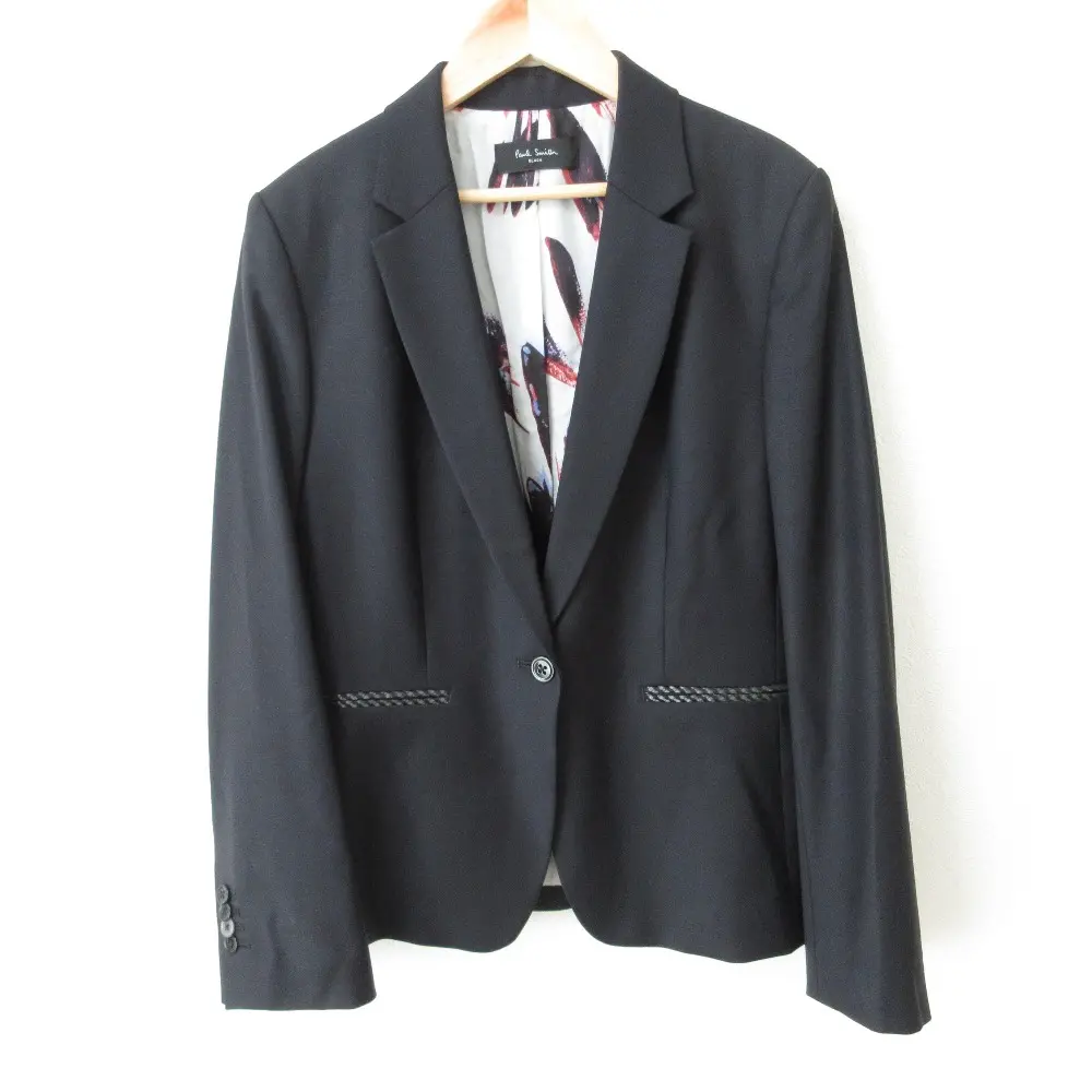 Paul Smith BLACK ポールスミスブラック ウール ストレッチ 1B シングル テーラードジャケット サイズ42L ブラック