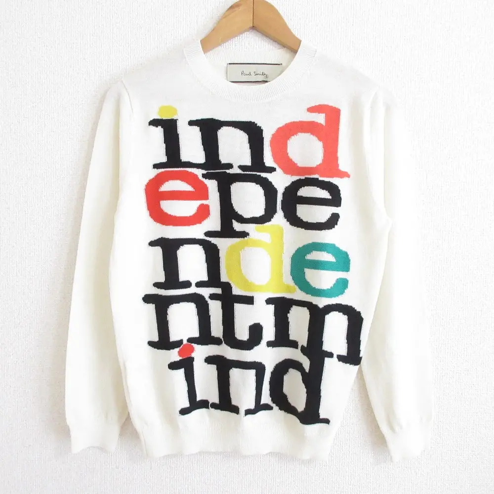 Paul Smith ポールスミス independent mind ロゴジャガード 長袖 クルーネック プルオーバー ニット セーター M アイボリー