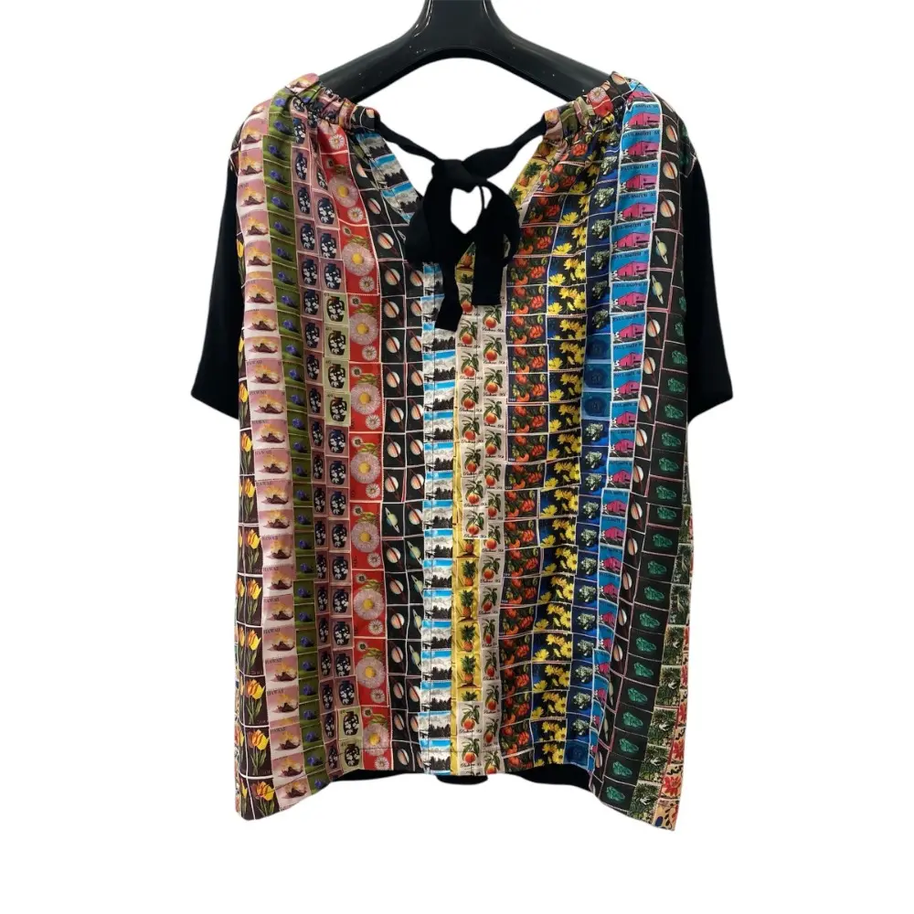 Paul Smith ポールスミス バックスタンププリント 切手 Vネック カットソー シャツ M ブラック マルチカラー