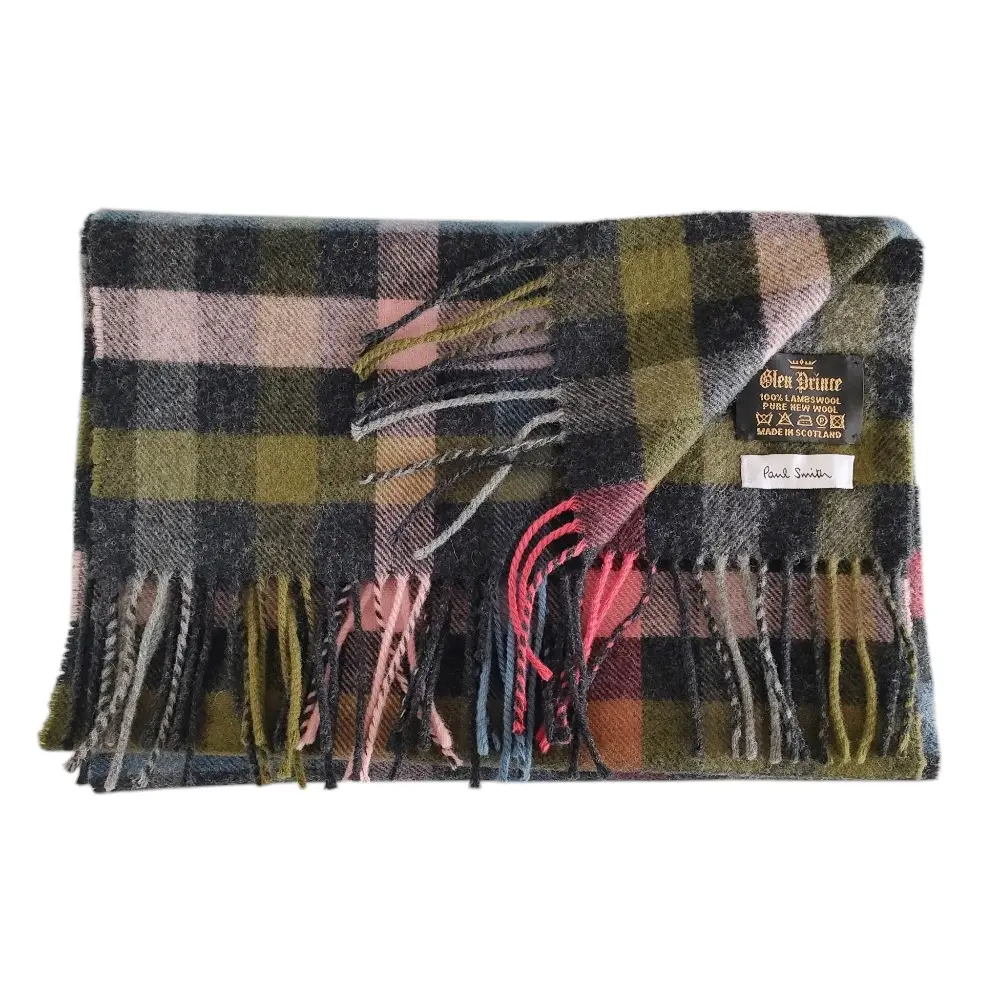 Paul Smith ポールスミス ×Glen Prince グレンプリンス コラボ ウール100％ チェック柄 フリンジマフラー ストール マルチカラー