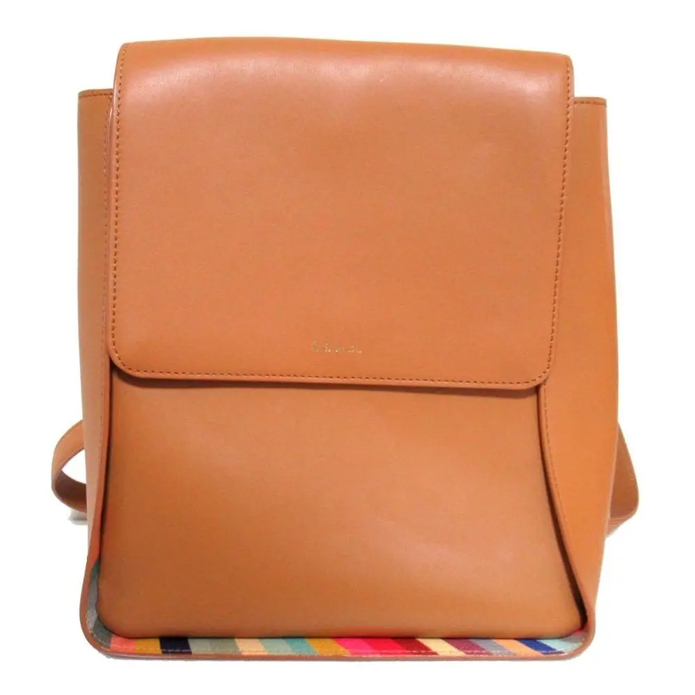 Paul Smith ポールスミス スワールトリム レザー フラップ リュックサック パックパック デイパック キャメル