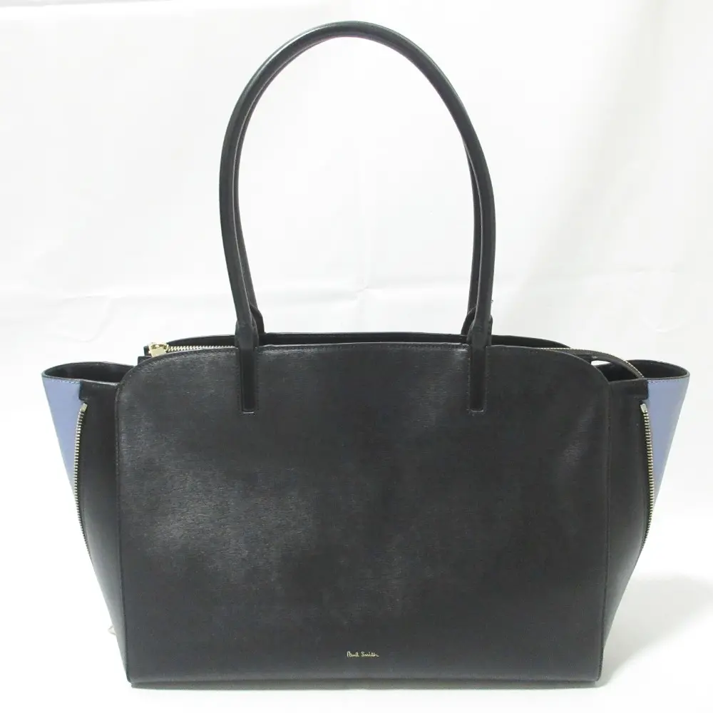 Paul Smith ポールスミス レザー トートバッグ セミショルダーバッグ ブラック×ライトブルー