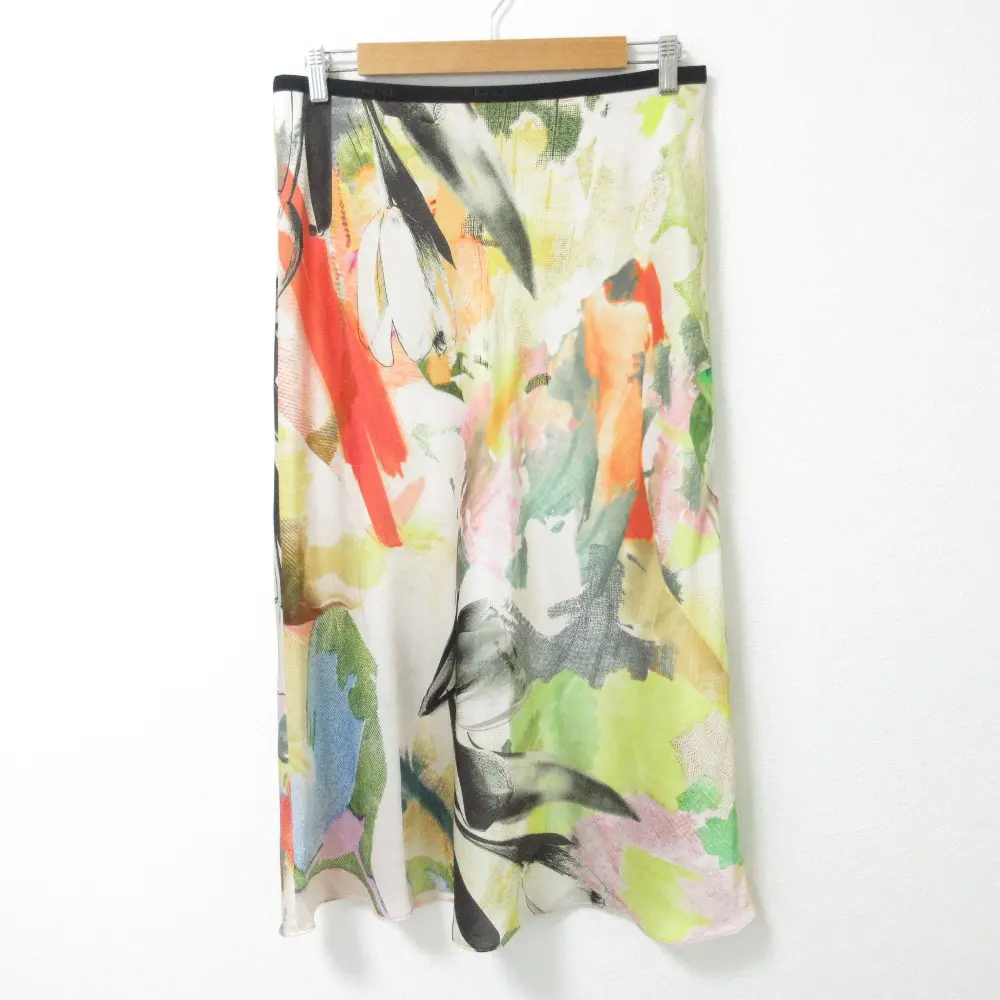 24SS Paul Smith ポールスミス Fabric Floral Collage プリント フレア バイアススカート 大きいサイズ 46L マルチカラー