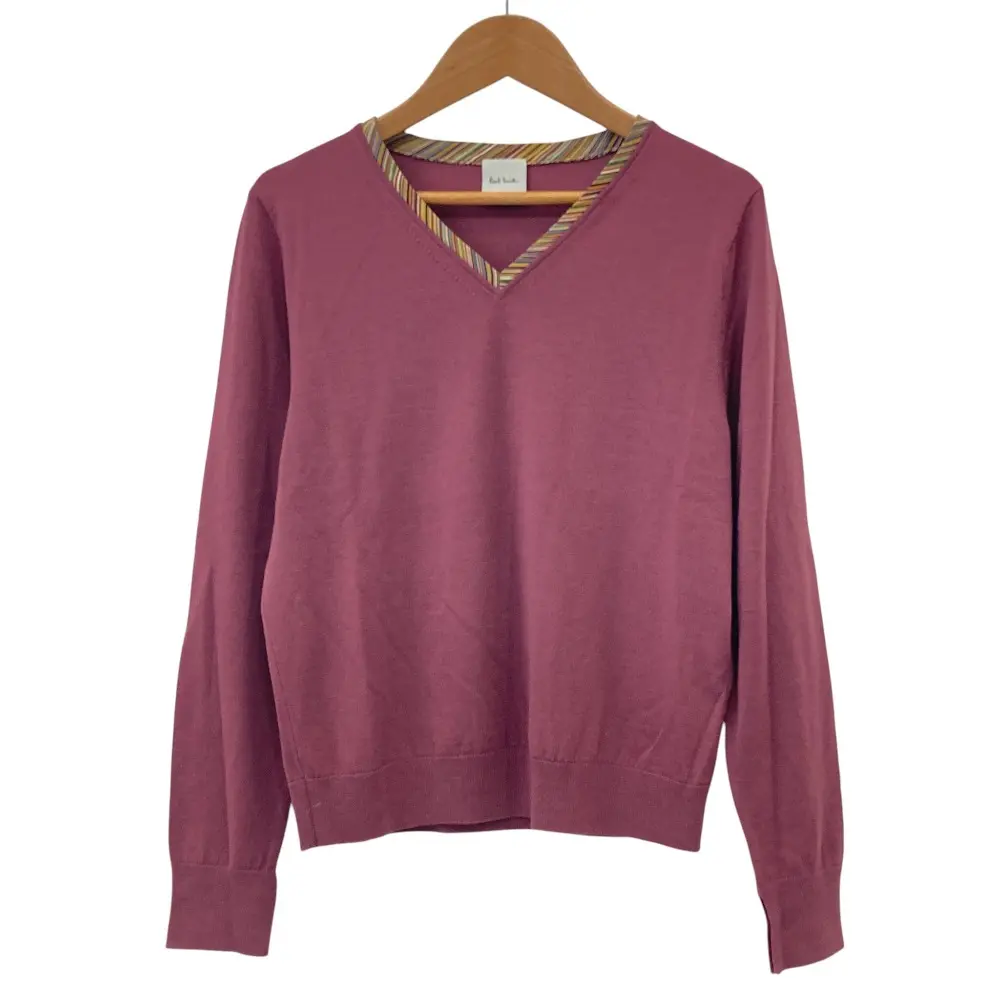 Paul Smith ポールスミス マルチボーダー Vネック ニット カットソー M スモークボルドー