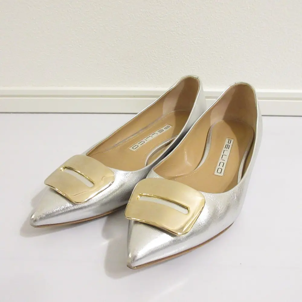 PELLICO ペリーコ ANELLI FABBIA レザー ポインテッドトゥ パンプス フラットシューズ 36 23cm相当 シルバー