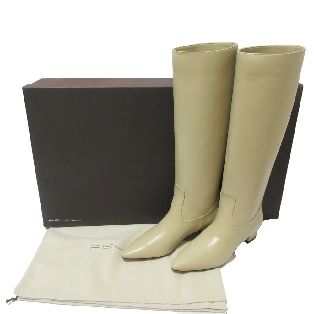 PELLICO ペリーコ 9614 NEBI35 NEW SOFT POINTED LONG BOOTS 3.5cm レザー ロングブーツ 36 約23cm エクリュ