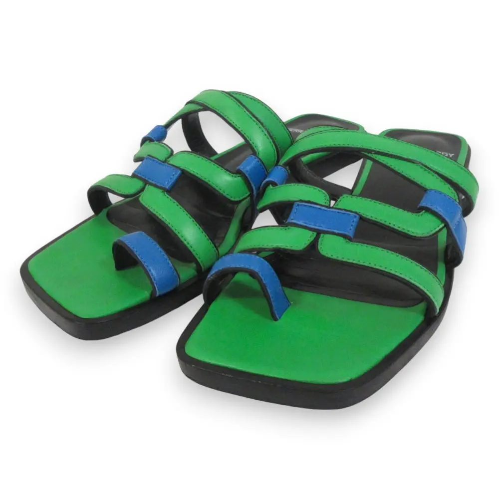 23SS PIERRE HARDY ピエールアルディ KALLISTE カリステ カウレザー スクエアトゥ フラットサンダル 36 約23cm グリーン×ブルー