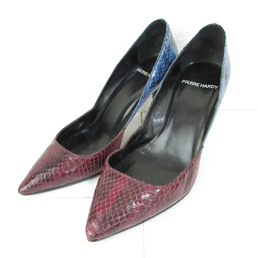 PIERRE HARDY ピエールアルディ パイソン型押し レザー バイカラー ポインテッドトゥ パンプス 35.5 約22.5cm バーガンディー