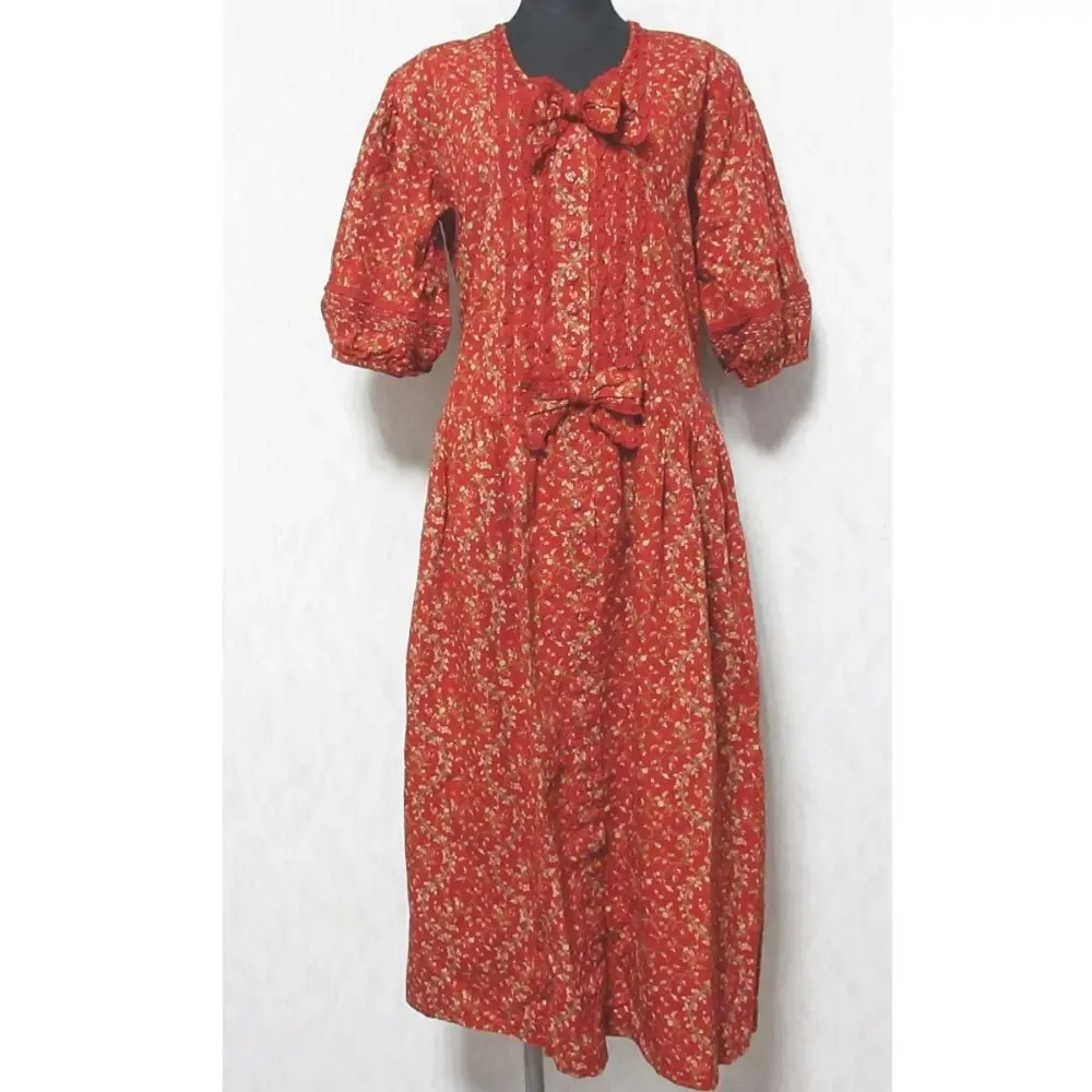 PINK HOUSE ピンクハウス 花柄 レース リボン 半袖マキシ丈 ワンピース レッド