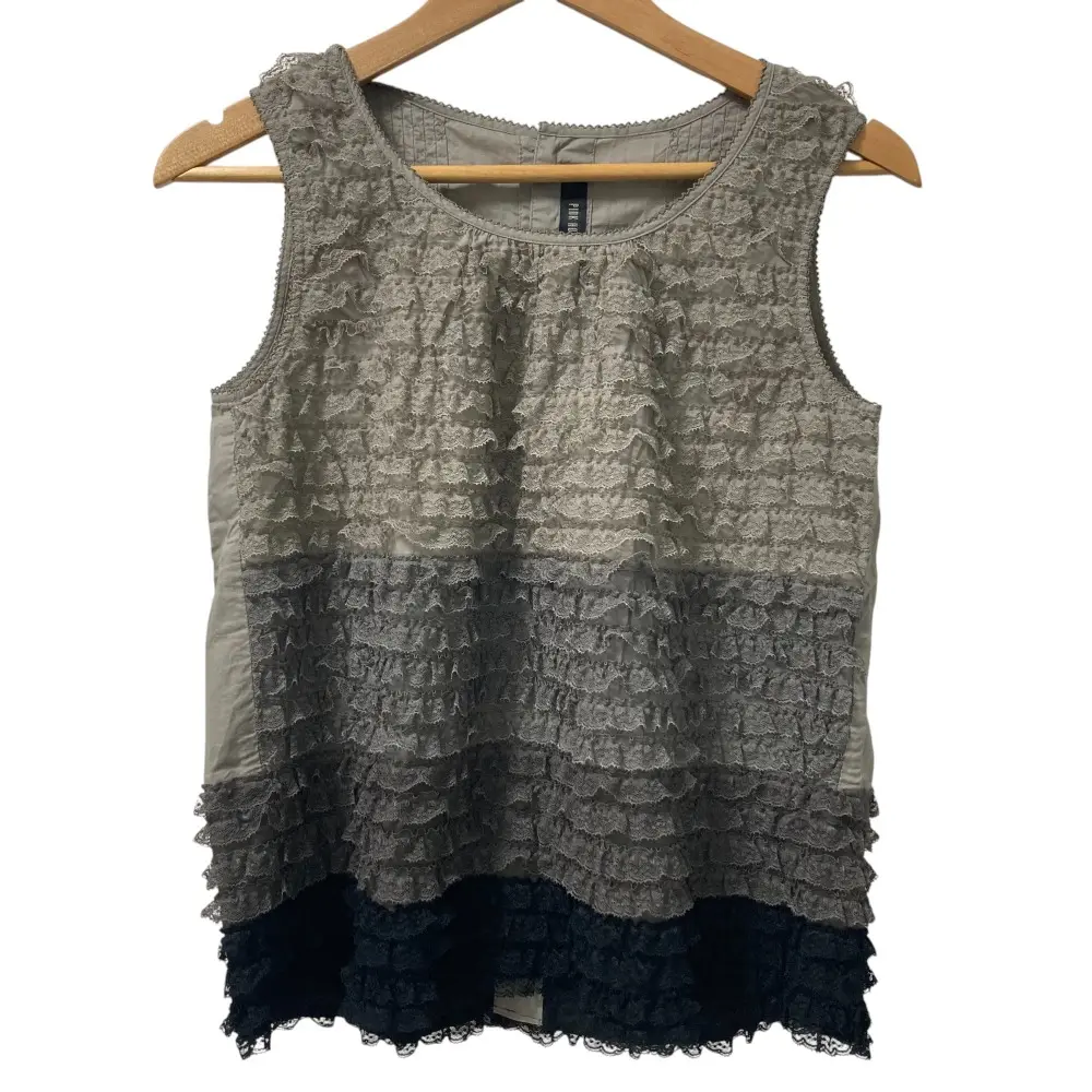 PINK HOUSE ピンクハウス レースフリル ノースリーブ ブラウス サイズM グレー×ブラック