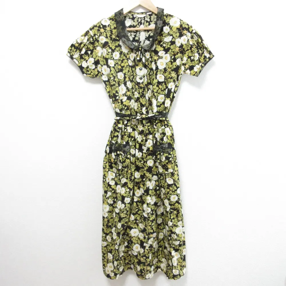 PINK HOUSE ピンクハウス レースカラー ピコリボン ワンピース ブラック イエロー