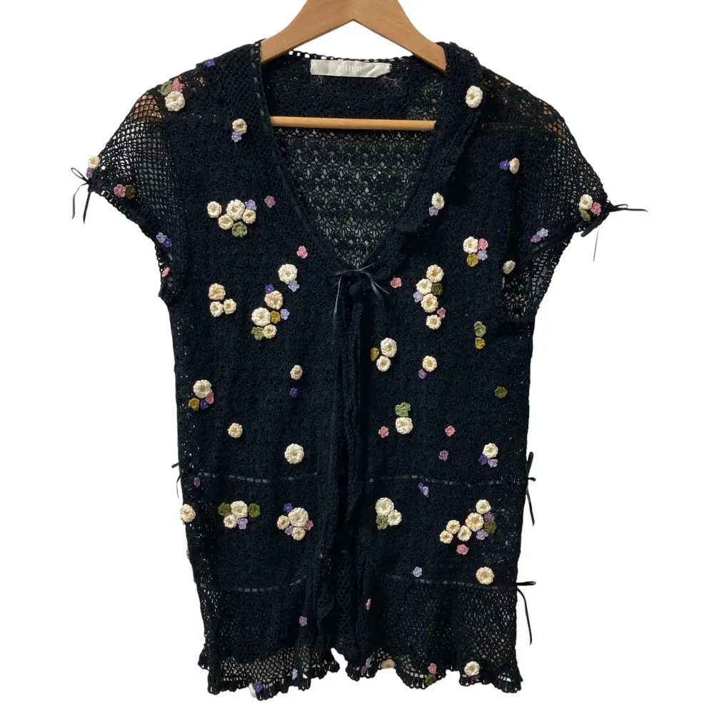 PINK HOUSE ピンクハウス クロシェニット ショールカラー カーディガン ブラック